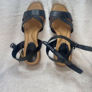 BORN X RAISED Black Leather Ankle-Strap Sandals with Tan Insole